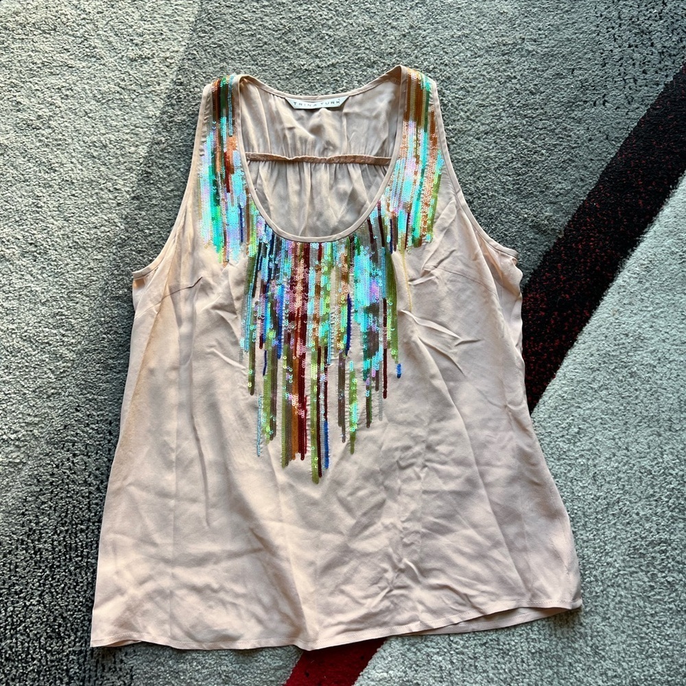 Trina Turk Pink Sequined Silk Tank Top